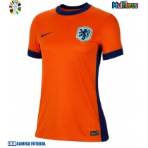 Camisa de Futebol Holanda Equipamento Principal Mulheres Europeu 2024 Manga Curta